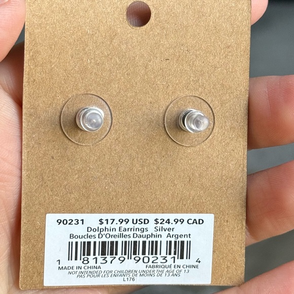 AMANDA BLU Dolphin Silver Cubic Zirconia Stud Dangle Earrings NEW - Picture 3 of 3